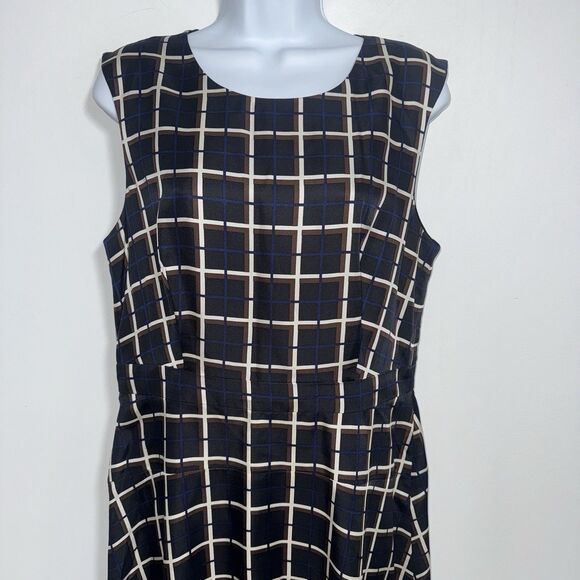 J Crew Silk A Line Twill Midi Dress Black Blue Ivory Windowpane Check Women 10 - Picture 3 of 11